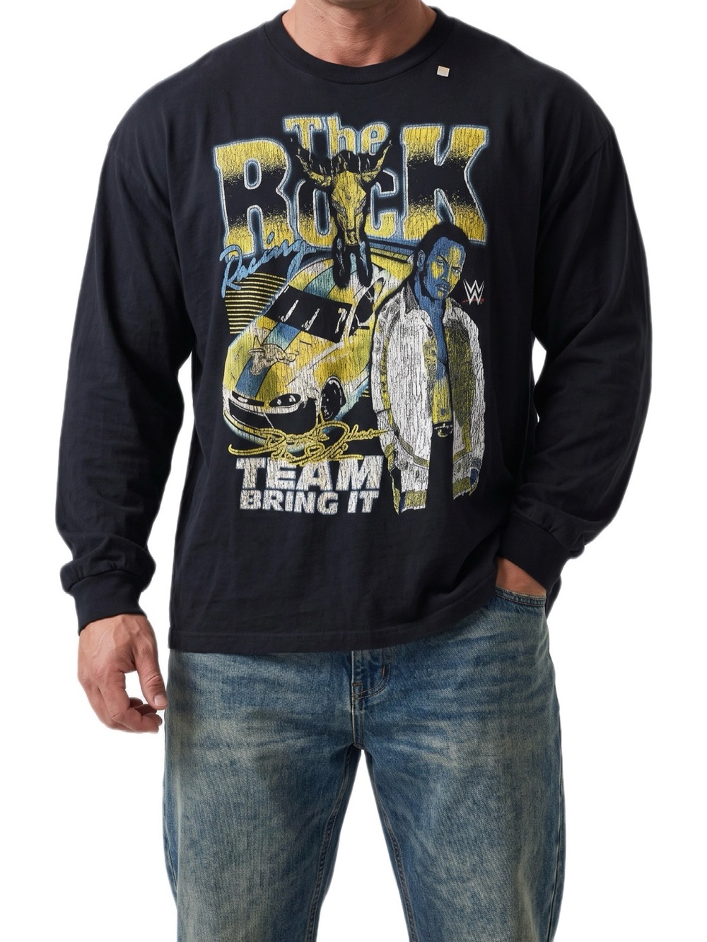 WWE Shirt Tee Long Sleeves XL NWT Long Sleeves Cropped The Rock Blokecore